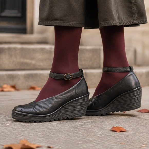 Fly London Shoes - Fly London Womens 36 Black Leather Ankle Strap Platform Wedge Shoes P500309005